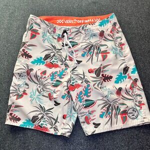 Vans Board Shorts Mens 36 Cream Tropical Parrot Floral Print Excellent Swimwear
